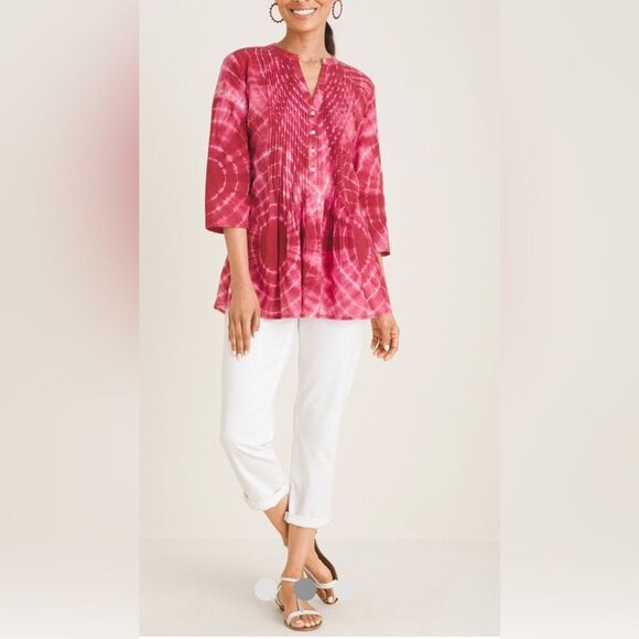 Chicos Tie-Dye Pintick Peasant Blouse size 16-18. - Picture 2 of 9